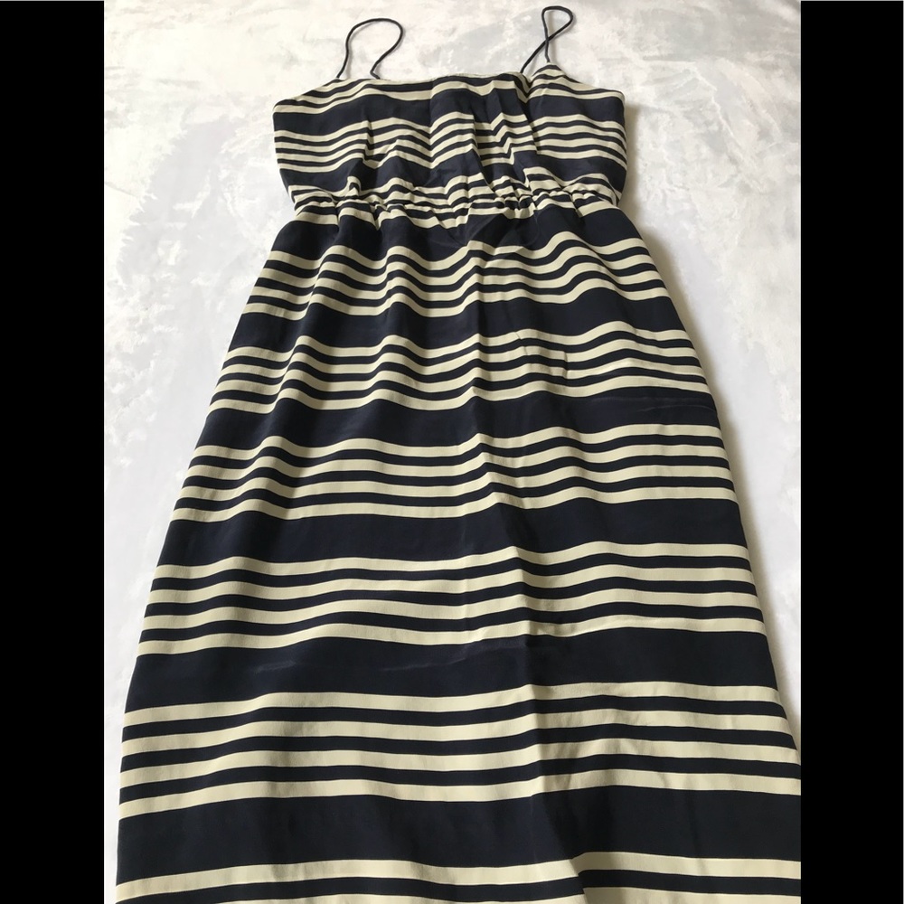 J. Crew Black and Cream Striped Midi Dress
